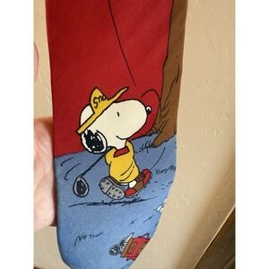 Vintage Peanuts Snoopy Silk Tie Men's Golf Pattern Made In USA Joe Cool Red Tie
